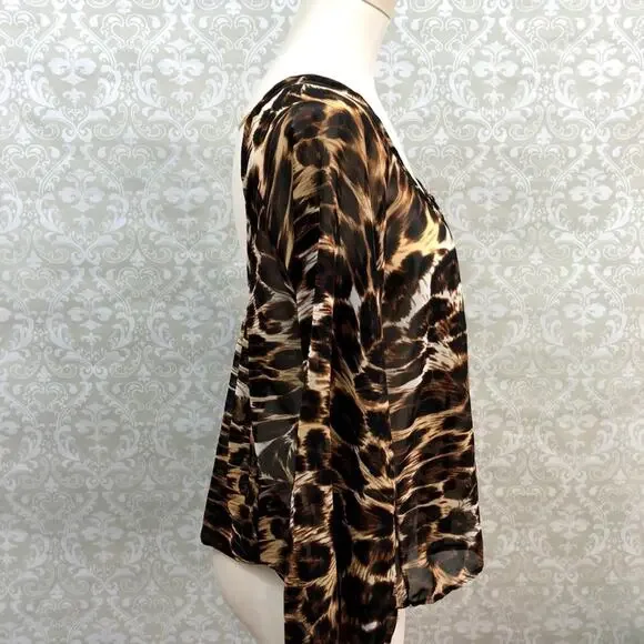Show Me Your Mumu Small NWT Womens Brown Black Leopard Sheer Popover Blouse - Picture 3 of 6